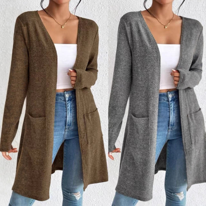 Damen nan offener Longcardigan mit aufgesetzten Taschen und weichem Feinstrick Drune