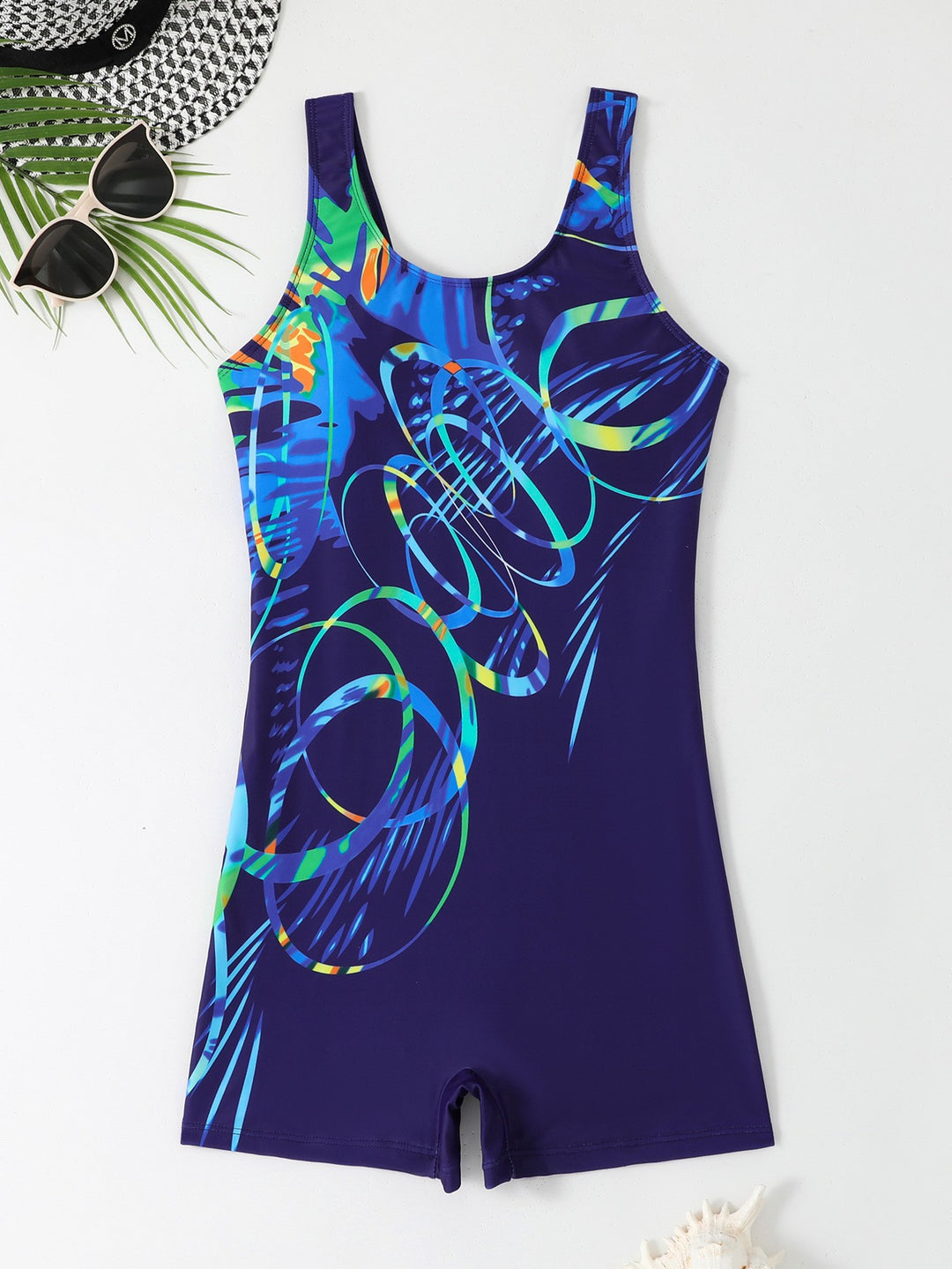 Damen Sportlicher Schwimmanzug mit dynamischem Kunstmotiv Drune