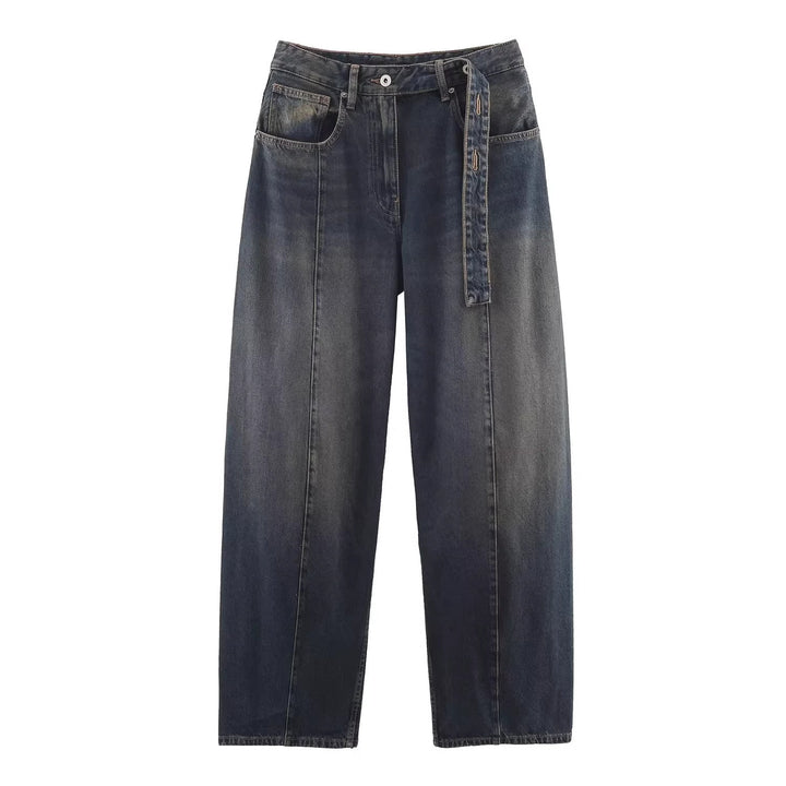 Damen Weite hochtaillierte Culotte-Hose mit Ziernaht, aufgesetzten Taschen und Bindegürtel Drune