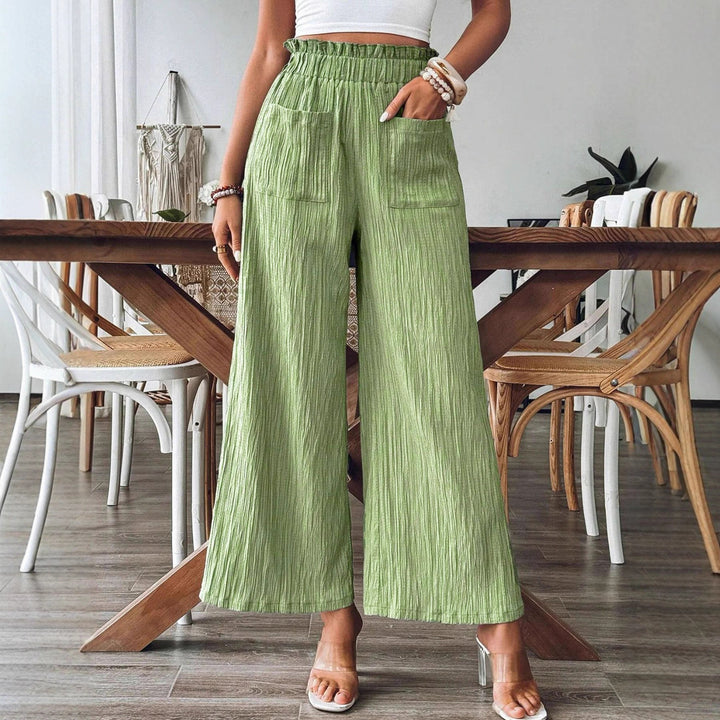 Damen Weitgeschnittene Leinenhose mit elastischem Bund und praktischen Taschen Drune