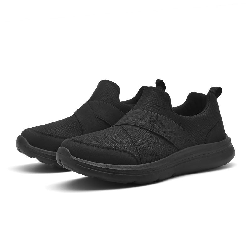 Damen nan elastischer Slip-On Komfort-Sneaker mit atmungsaktivem Strickoberteil, gekreuzten Stretchriemen und dämpfender EVA-Sohle Drune