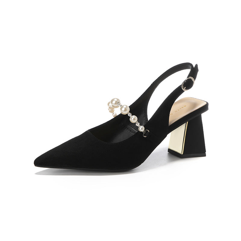 Damen Perl-verzierte Slingback Blockabsätze mit Spiegelakzent Drune