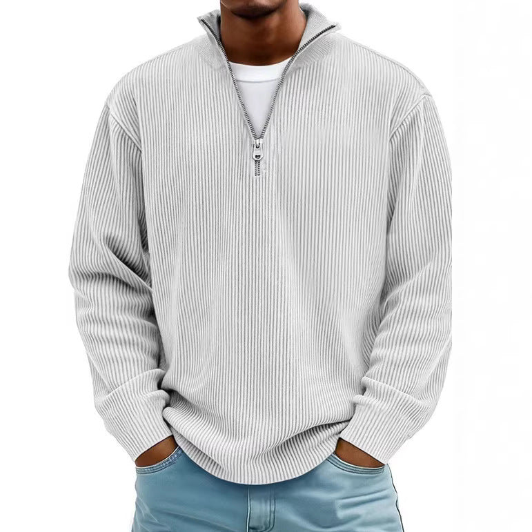 Herren nan gerippter Strickpullover mit halbem Reißverschluss und Stehkragen Drune