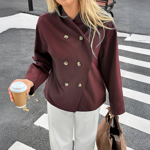 Damen Modischer cropped Blazer mit doppelter Knopfleiste Drune