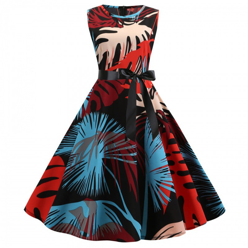 Damen Swingkleid mit floralem Design und Taillengürtel Drune