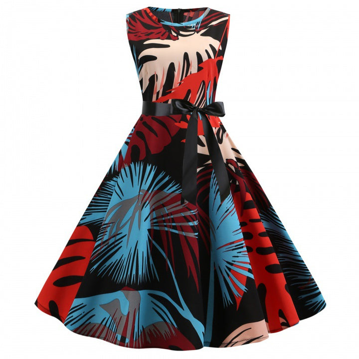 Damen Swingkleid mit floralem Design und Taillengürtel Drune