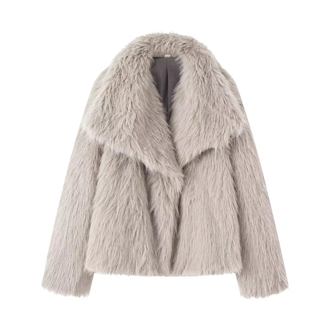 Damen Kurzer Boxy-Faux-Fur-Mantel mit großzügigem Schalkragen und weichem Innenfutter Drune
