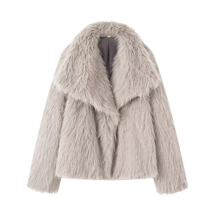 Damen Kurzer Boxy-Faux-Fur-Mantel mit großzügigem Schalkragen und weichem Innenfutter Drune