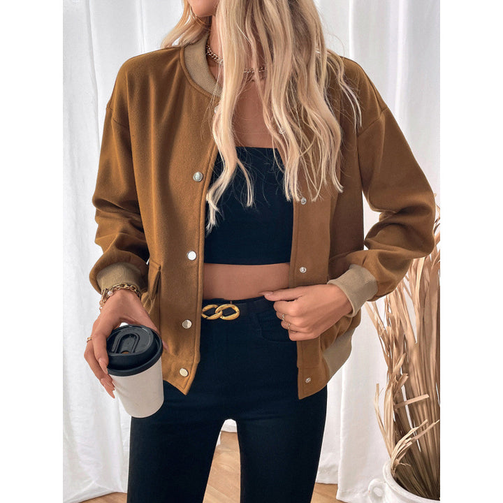 Damen modische Overshirt-Jacke mit Druckknopfverschluss und seitlichen Taschen Drune