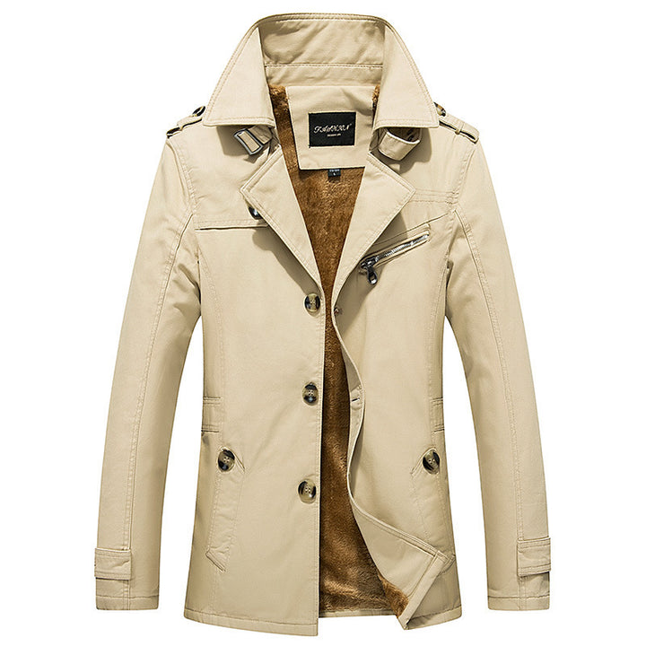 Herren Kurzmantel im Trenchcoat‑Stil mit Teddyfutter, Reverskragen und Schulterpatten Drune