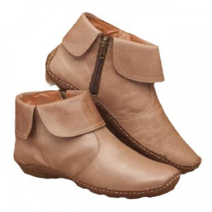 Damen nan knöchelhohe Lederoptik-Stiefelette mit umlegbarer Manschette und seitlichem Reißverschluss Drune