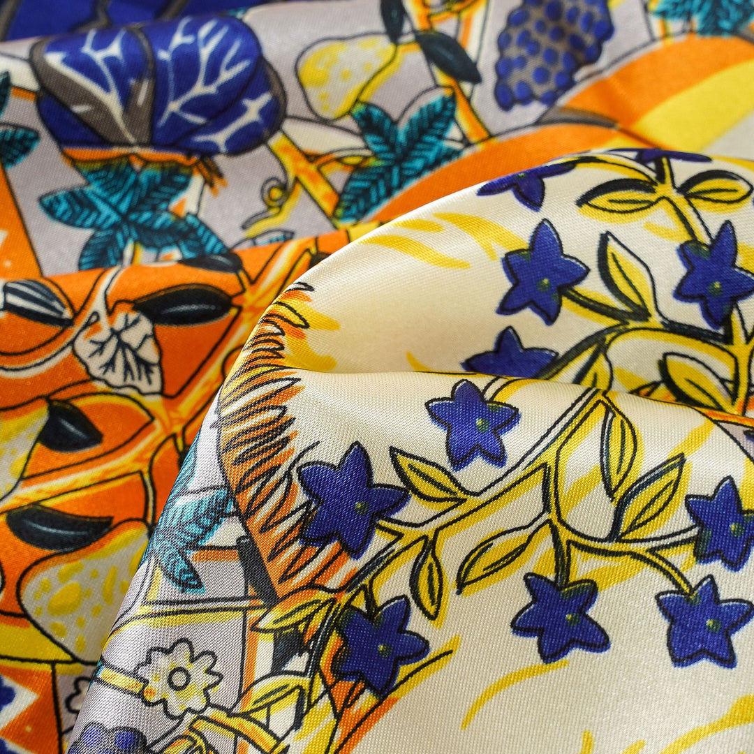 Damen luxuriöser Seidenschal mit kunstvollem floralen Design und schimmerndem Glanz Drune