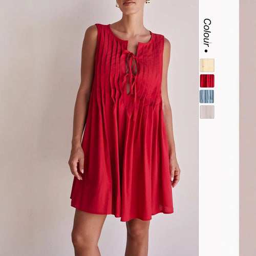 Damen A-Linien Kleid mit verspieltem Knoten und raffinierten Falten Drune