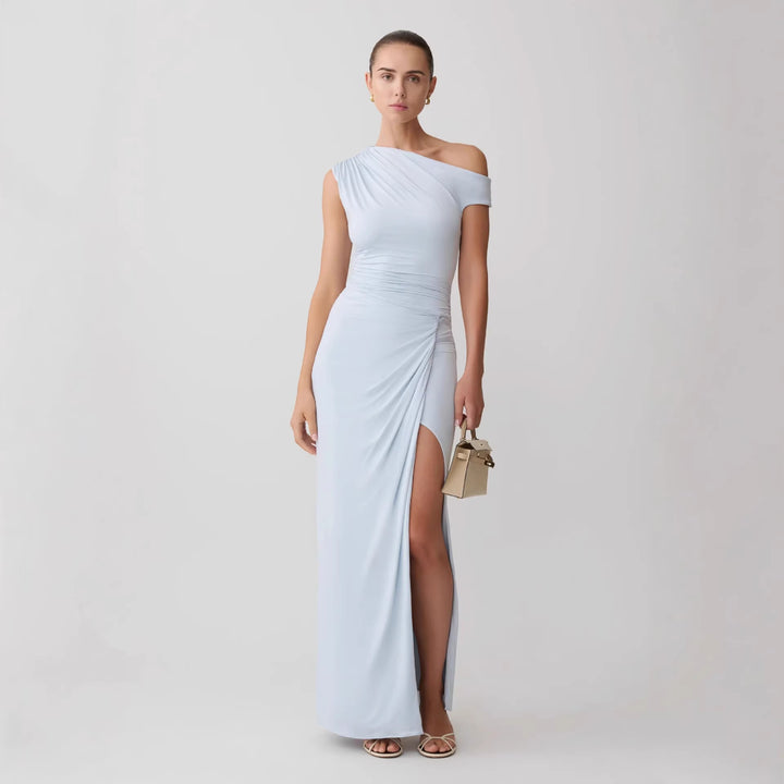 Damen Elegantes Maxi-Kleid mit One-Shoulder Design und hohem Schlitz Drune