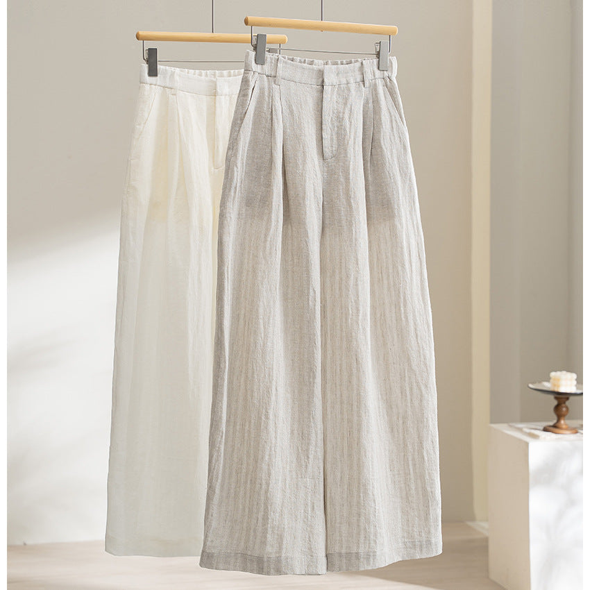 Damen Leichte Leinenhose mit weitem Bein, Bundfalten und elastischem Rückenteil Drune