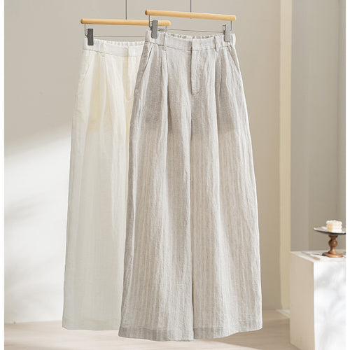 Damen Leichte Leinenhose mit weitem Bein, Bundfalten und elastischem Rückenteil Drune