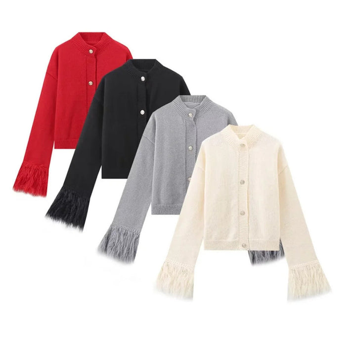 Damen eleganter Strickpullover mit Fransendetails Drune
