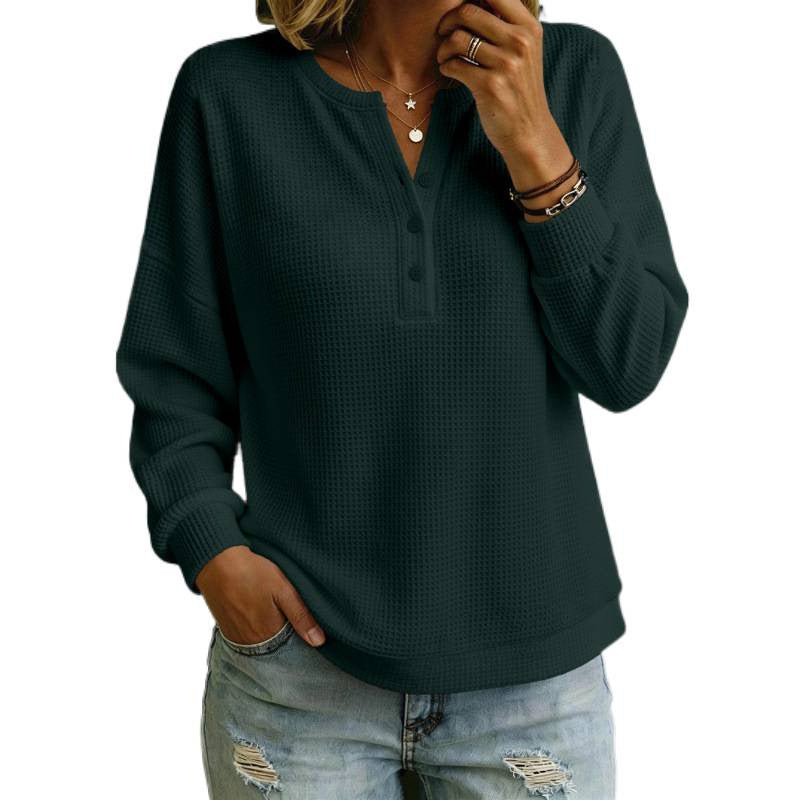 Damen Waffelstrick-Henleypullover mit Oversize-Schnitt Drune