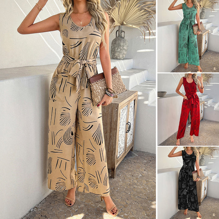 Damen Eleganter Jumpsuit mit weitem Bein und taillierbarem Gürtel Drune