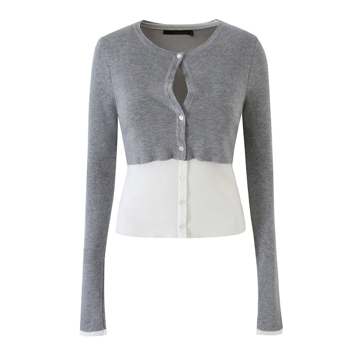 Damen Feinstrick-Bolero mit eingearbeitetem Hemd-Panel und Knopfdetails Drune