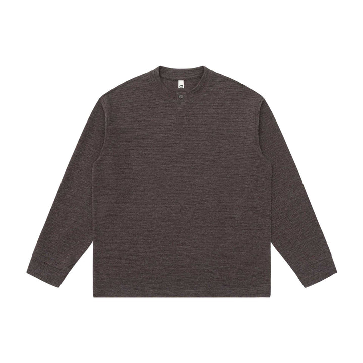 Unisex Strukturierter Henley-Pullover mit kurzem Knopfkragen und Oversize-Schnitt Drune