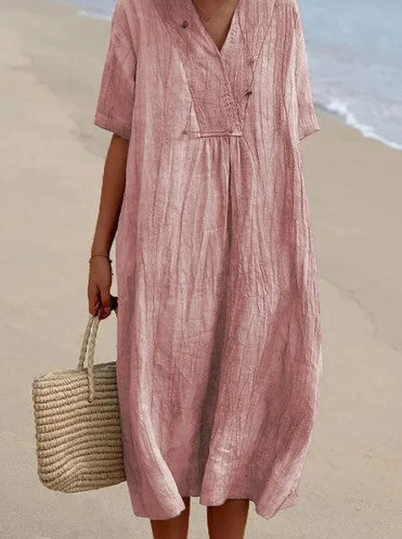 Damen lässiges Langarmkleid mit V-Ausschnitt und großzügigem Schnitt Drune