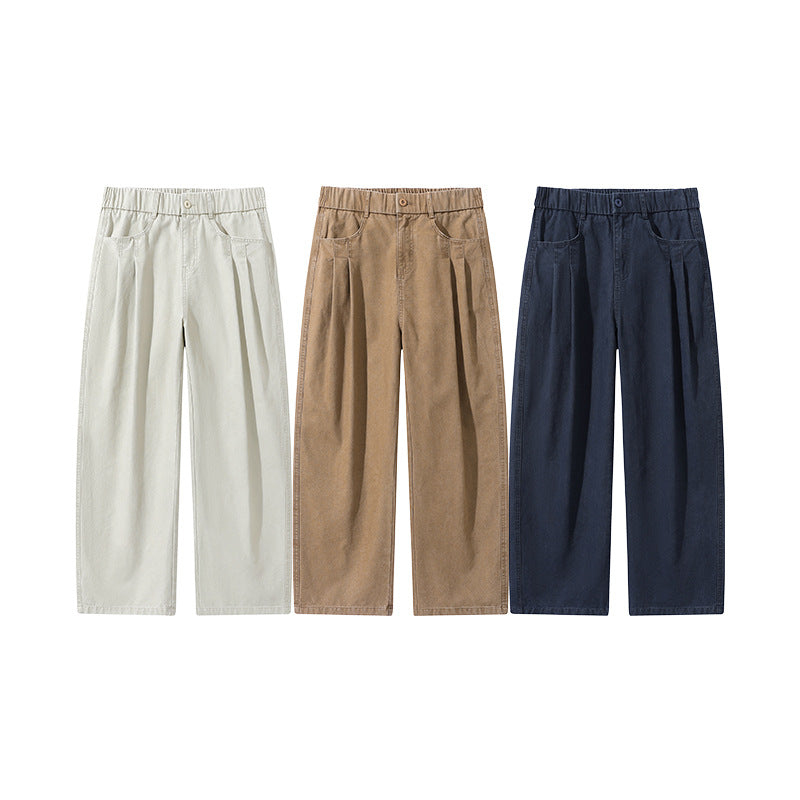 Damen Weite High‑Waist Stoffhose mit Bundfalten und elastischem Saum Drune