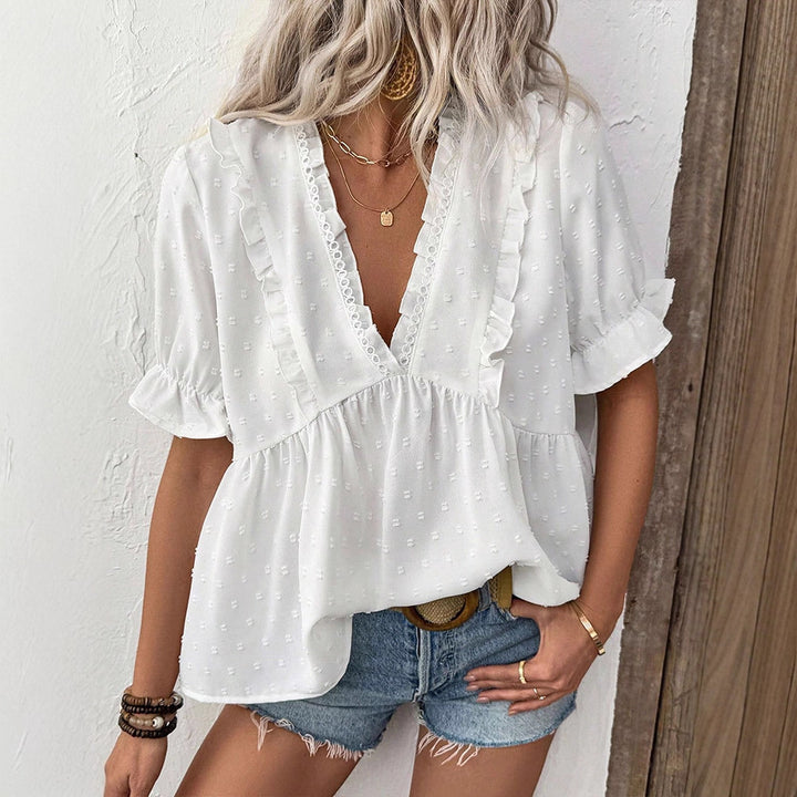 Damen Blusenshirt mit Rüschendetails und punktuellem Design Drune