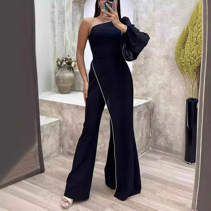 Damen Eleganter Jumpsuit mit asymmetrischem Schnitt und voluminöses Armdetail Drune
