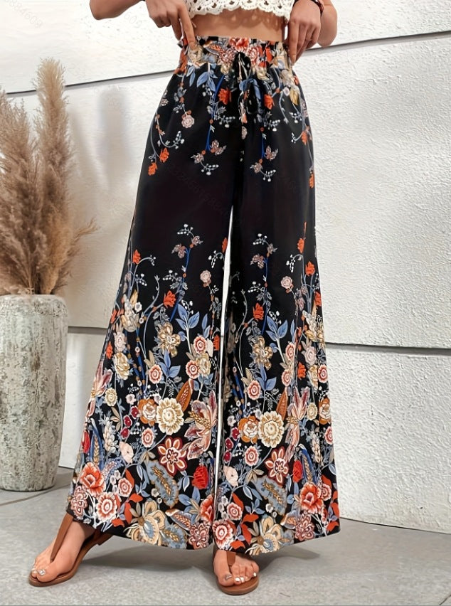 Damen Palazzohose mit buntem Print und elastischem Bund Drune