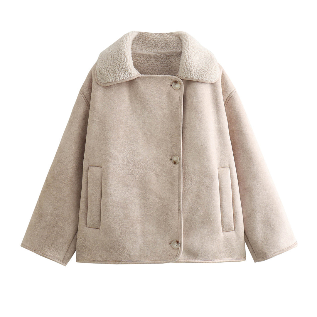 Damen Kuschelige Jacke mit Kunstfellkragen Drune