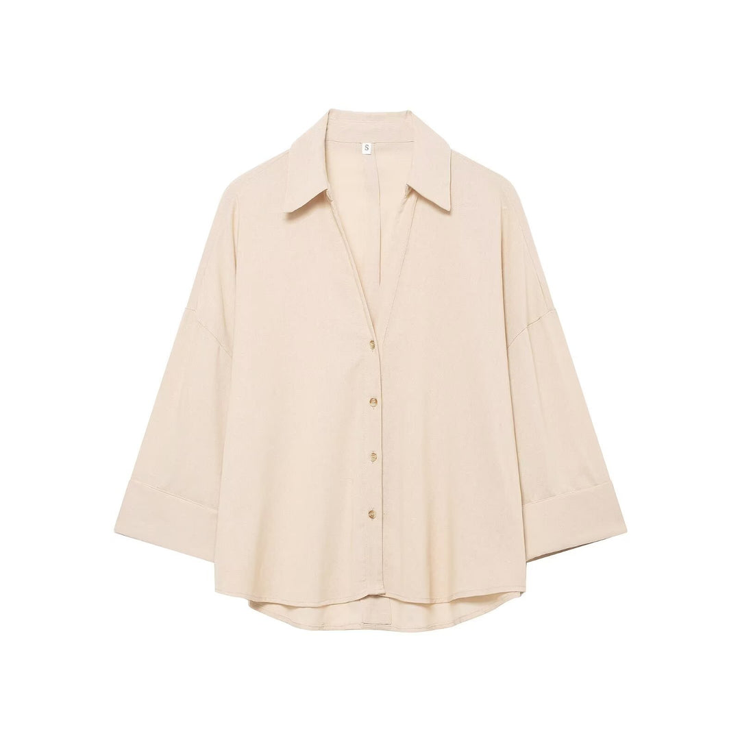Damen Oversized-Hemdbluse mit kastiger Silhouette, weiten Kimonoärmeln und abgerundetem Saum Drune