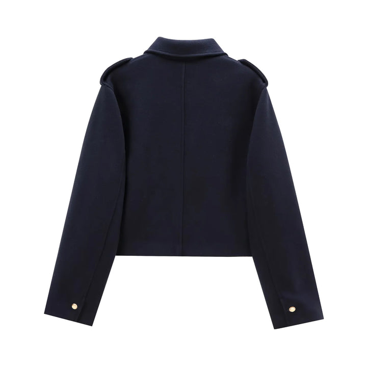 Damen nan kurz geschnittene Boxy-Jacke aus Wollmix mit Schulterklappen, aufgesetzten Pattentaschen und goldfarbenen Zierknöpfen Drune