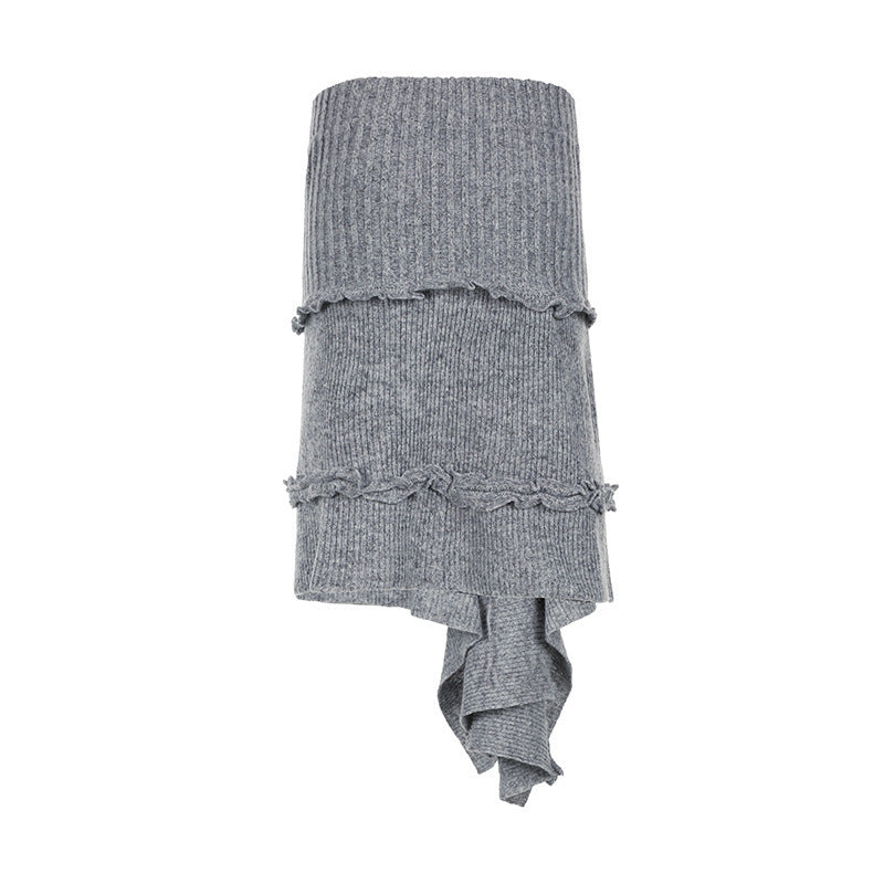 Damen asymmetrischer Strickrock mit dekorativen Fransen und elastischem Bund Drune