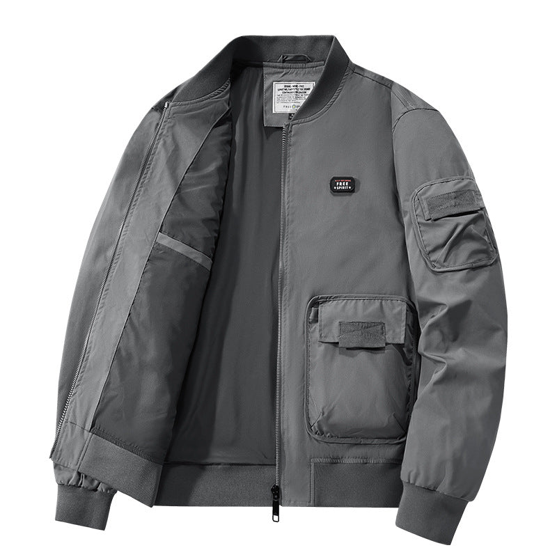 Herren  leichte matte Nylon Flug Bomberjacke mit übergroßen Klappen-Pattentaschen Drune