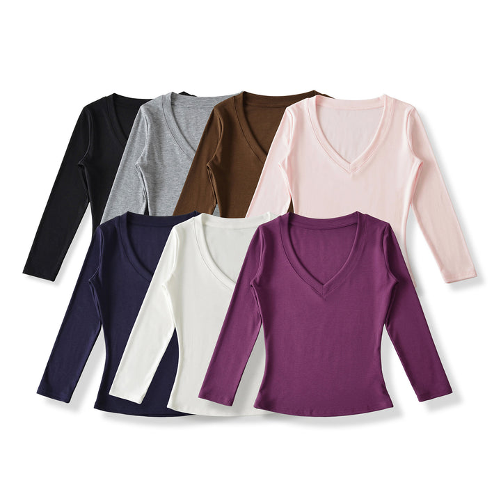 Damen Langarmshirt mit V-Ausschnitt und figurbetontem Schnitt Drune