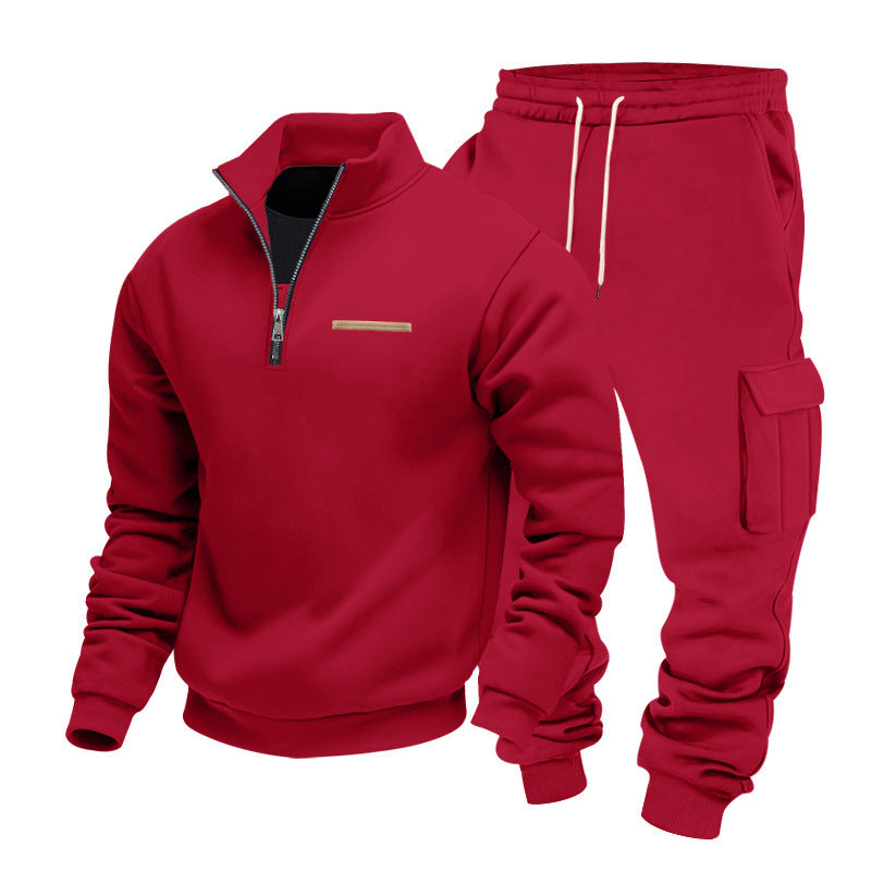 Herren Zip-Pullover- und Cargo-Jogger-Set aus weichem French-Terry Drune