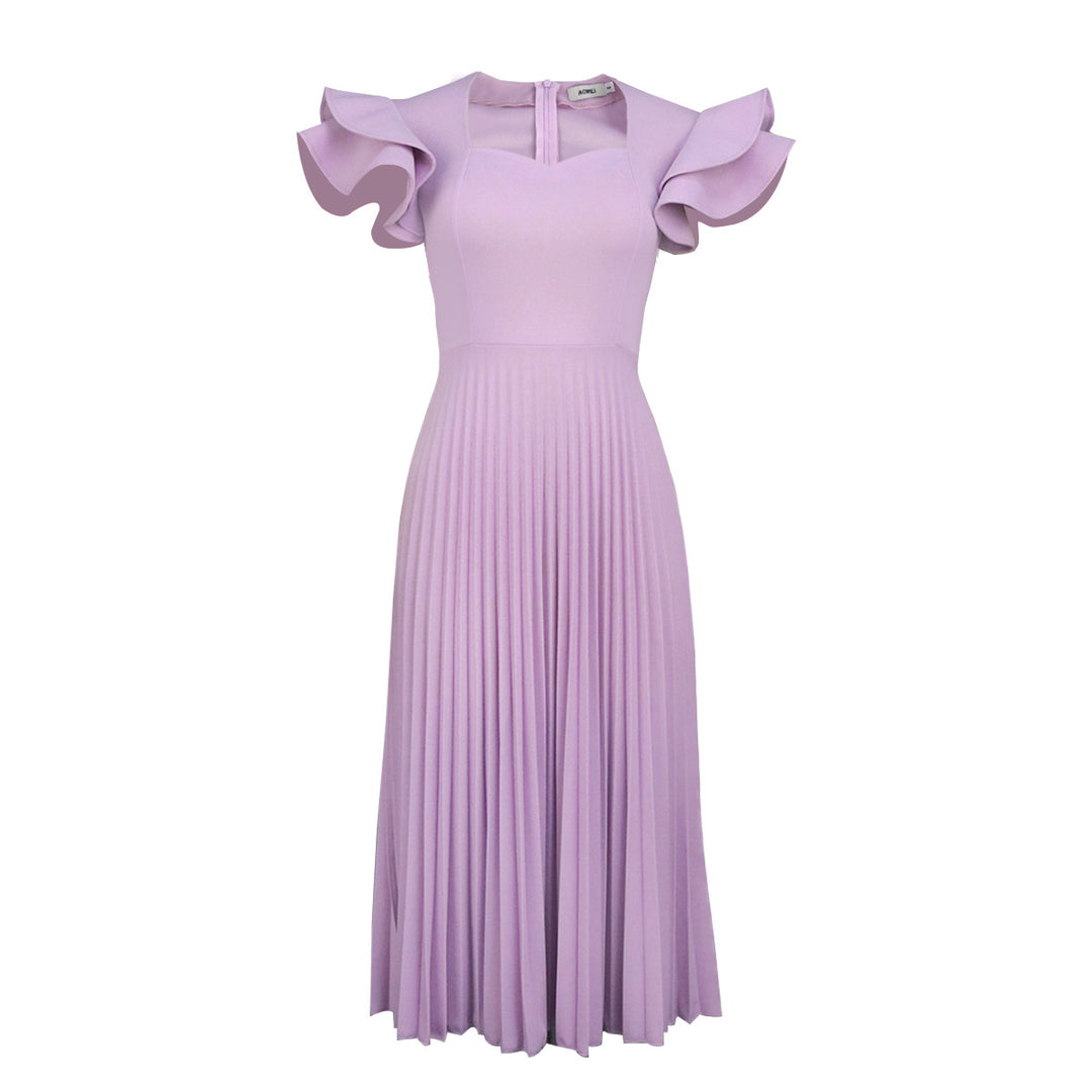 Damen plissiertes Maxikleid mit eleganten Rüschendetails Drune