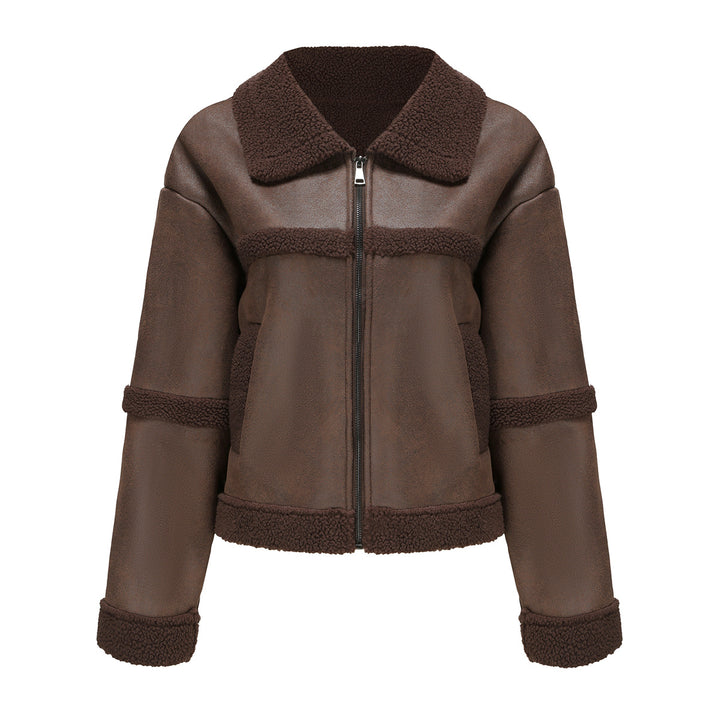 Damen nan kurze Teddyjacke im Aviator-Stil mit Reißverschluss Drune