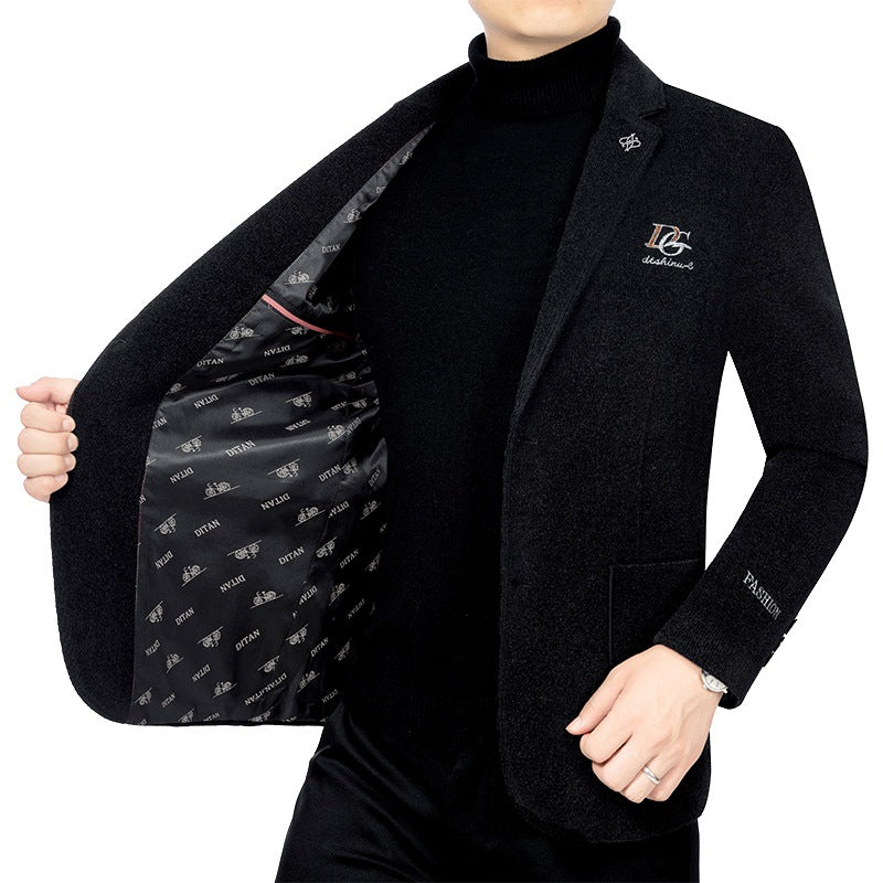 Herren Bouclé-Sakko mit kontrastierendem Satin-Innenfutter und Bruststickerei Drune