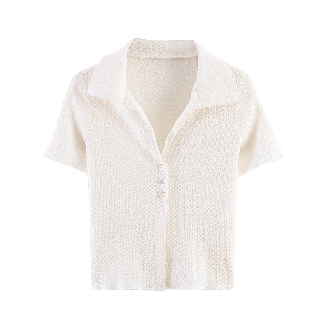 Damen Zweiteiliges Feinstrick-Set mit Kurzarm-Polokragen-Top und High‑Waist Weitbein‑Hose Drune