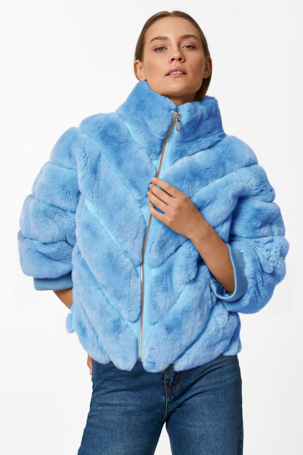 Damen Kuschelige Kunstpelzjacke mit Steppdesign Drune