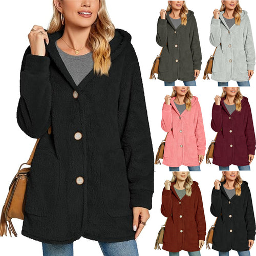 Damen Kuschelige Fleecejacke mit Kapuze und Taschen Drune