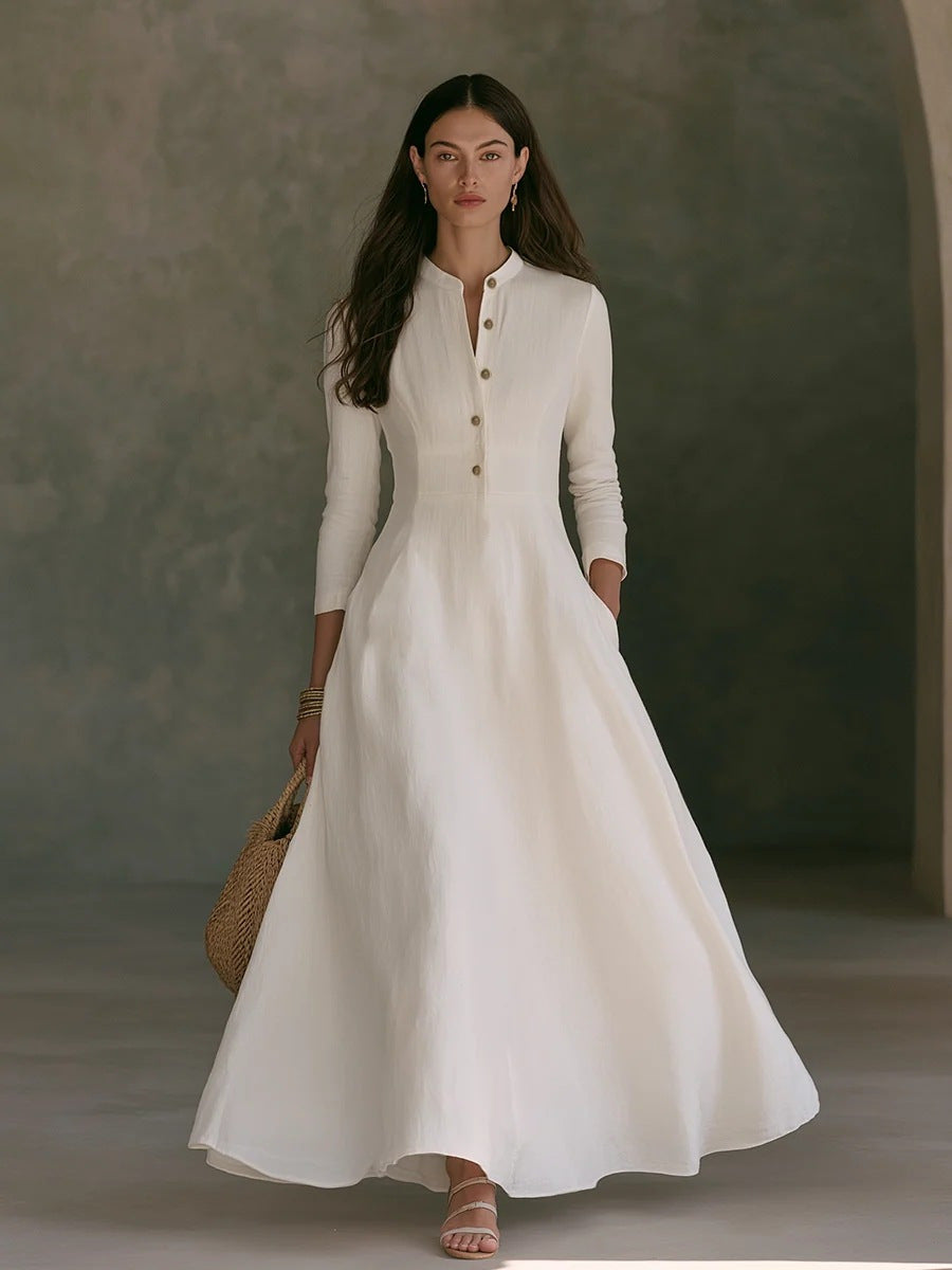 Damen Elegantes Langarm Maxikleid Drune