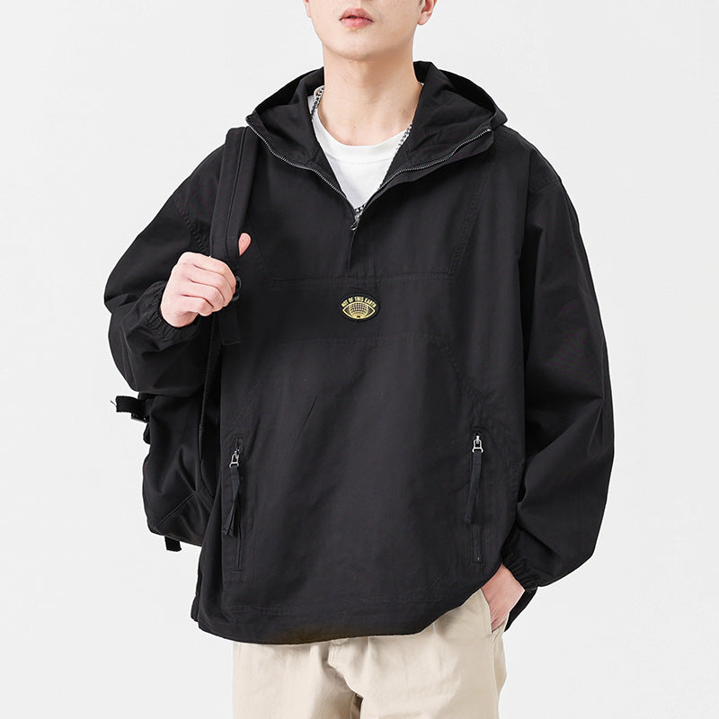 Herren Kapuzen-Anorak Pulloverjacke im Oversize-Utility-Stil Drune
