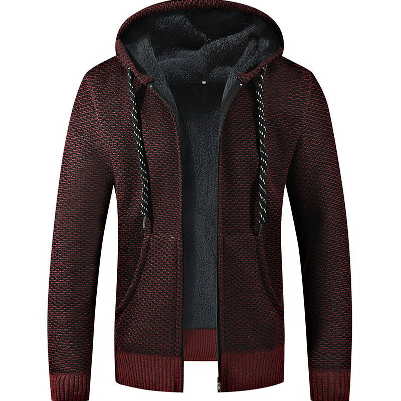Herren Gefütterte Kapuzen‑Strickjacke mit Teddyfutter und durchgehendem Reißverschluss Drune