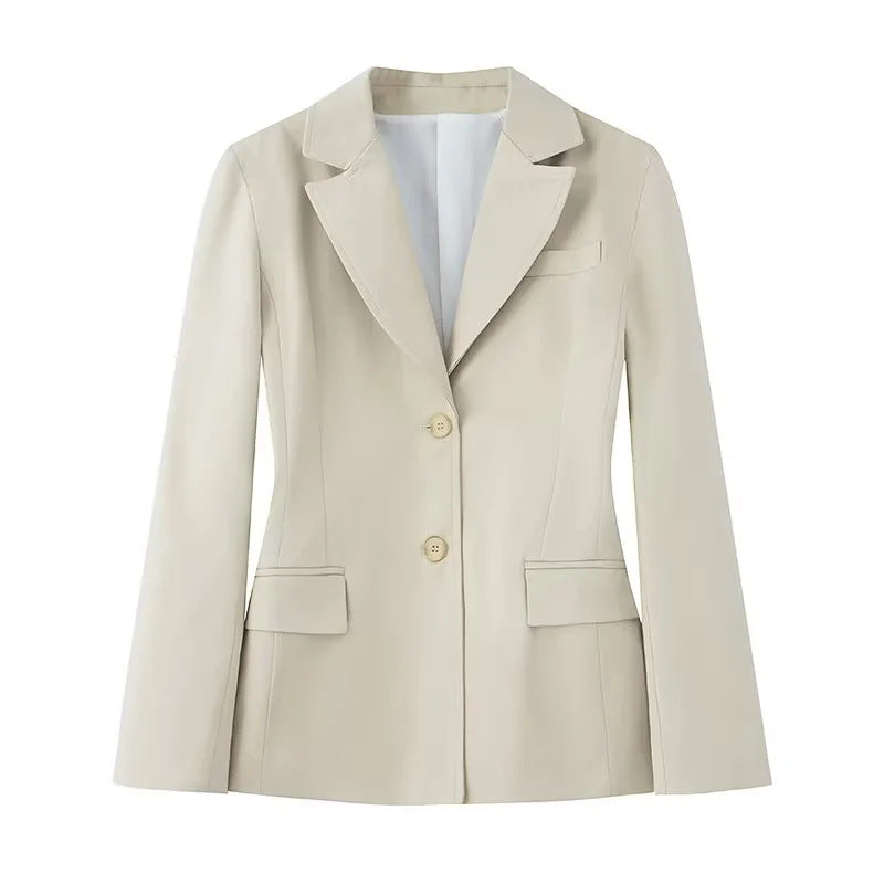 Damen nan schlanker Business-Blazer mit taillierter Schnittführung, fallendem Revers und Pattentaschen Drune