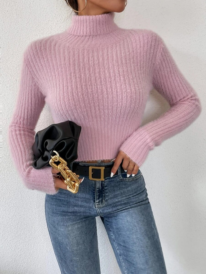 Damen Kurzer Rippstrick-Rollkragenpullover mit flauschiger Mohair‑Optik Drune