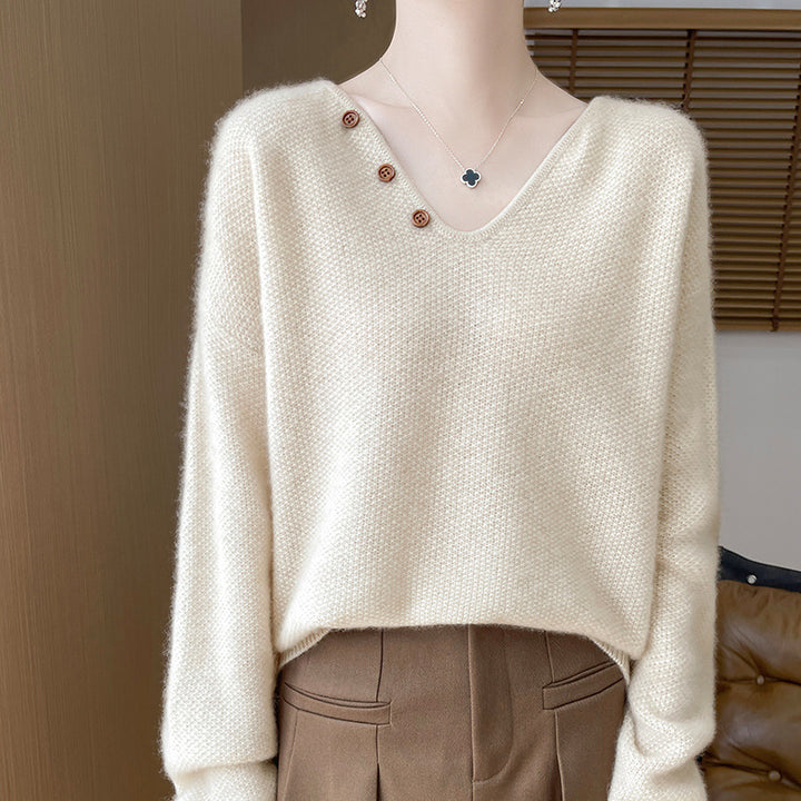 Damen lässiger Pullover mit dezenten Knopfdetails Drune