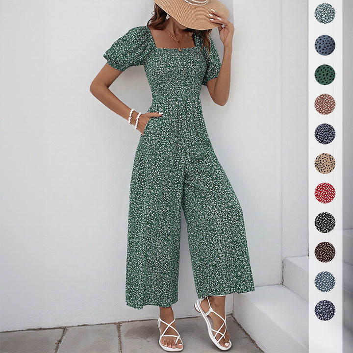 Damen lässiger Jumpsuit mit elastischem Bund und modischem Puffärmel-Design Drune
